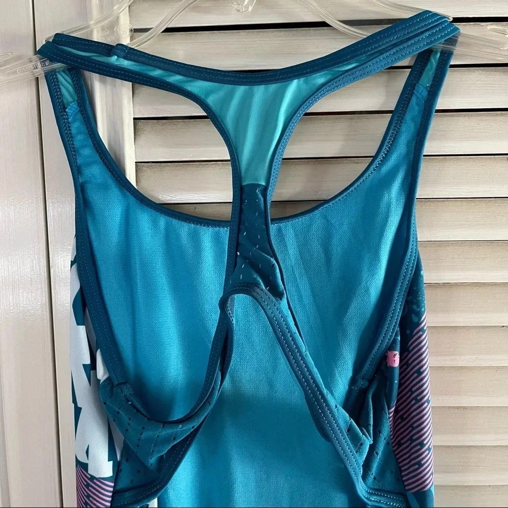 Nike Swimwear Girls Blue Mash Up Sporty Racerback One-Piece Swimsuit Sz 10-12